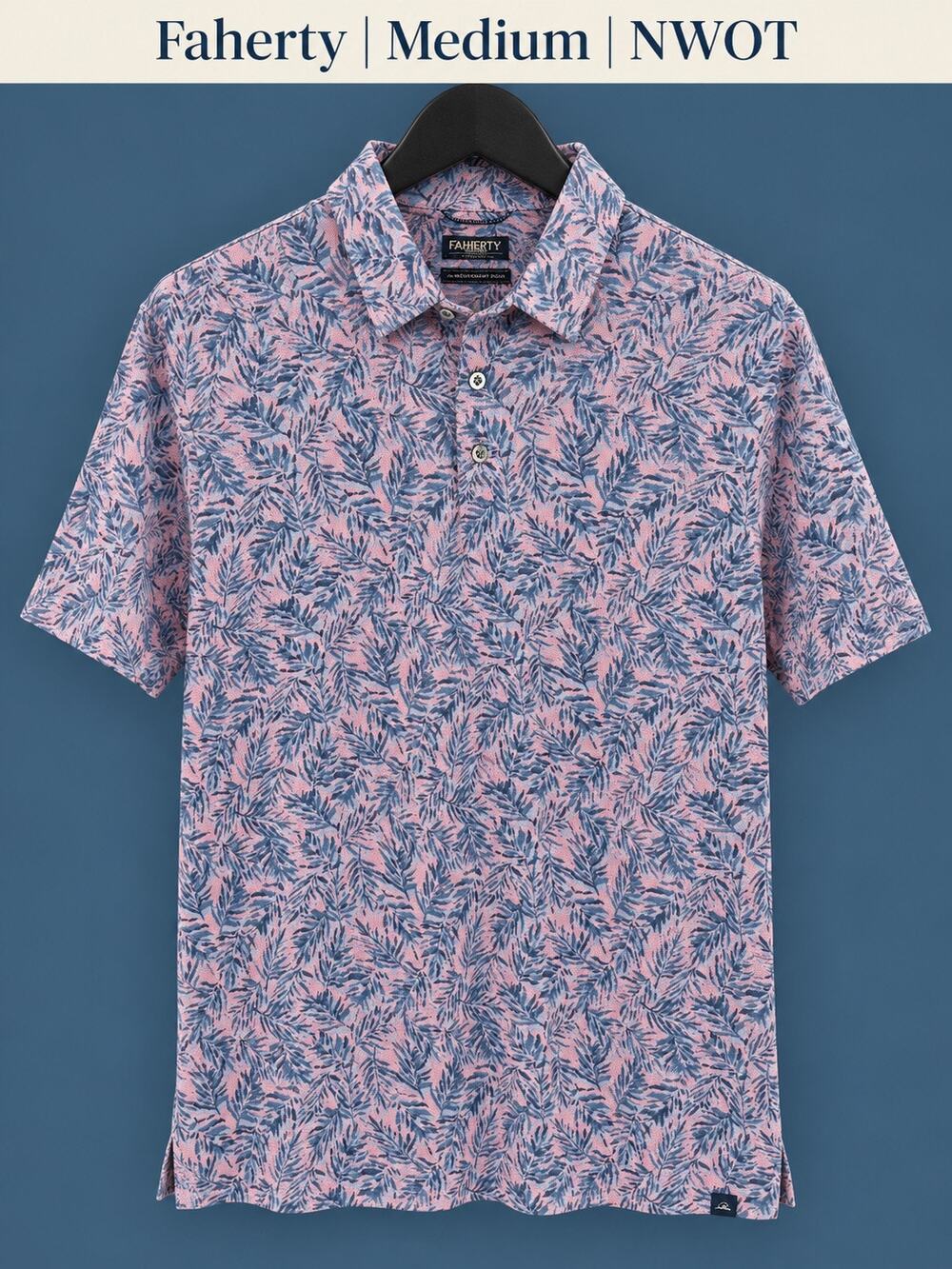 Faherty Reserve Movement Polo Medium NWOT Pink Blue Botanical